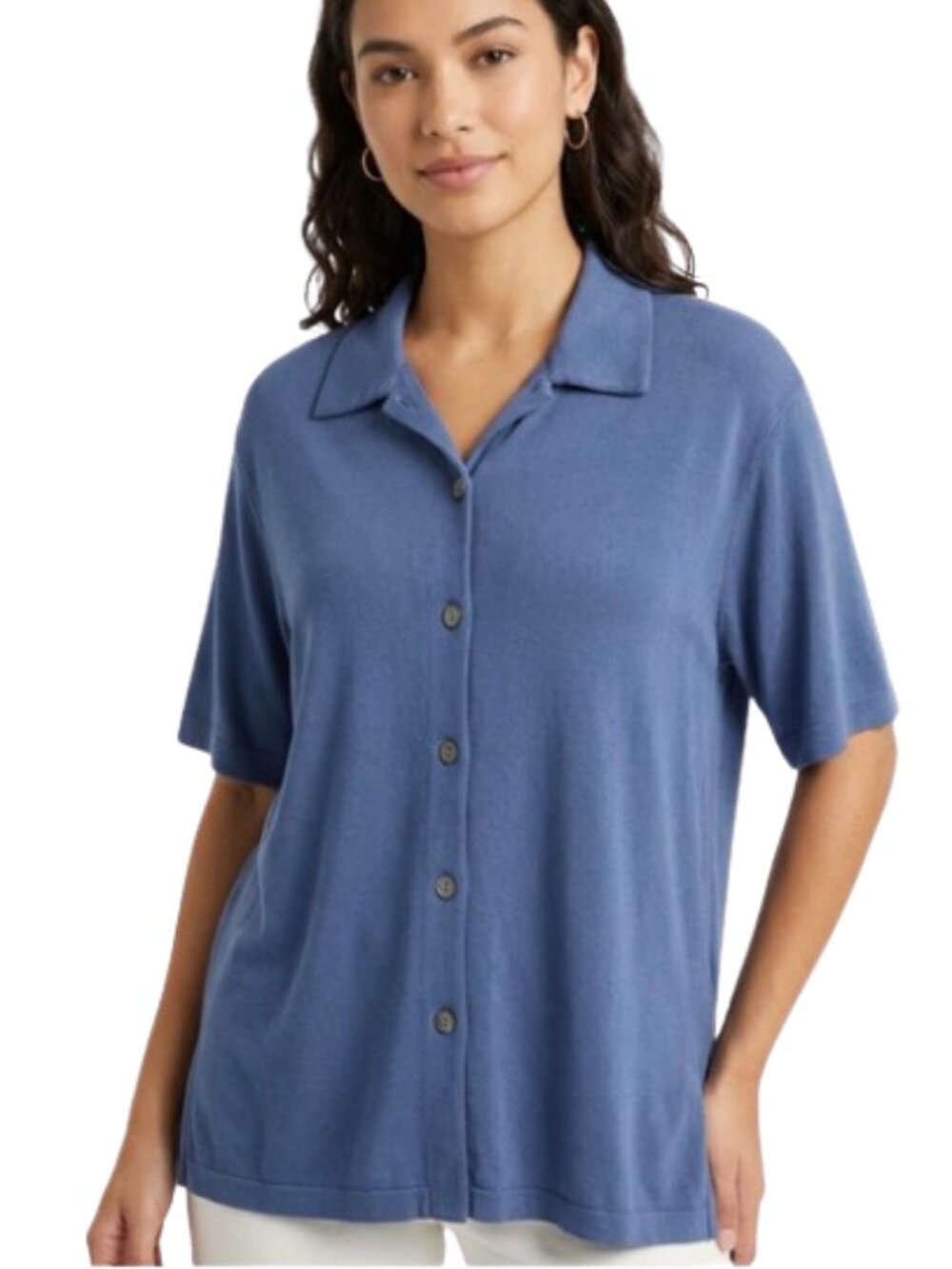 Chico's Travelers Top Packable Button Down Collared SS Periwinkle Size 3, sz 18